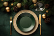 Christmas or new year table setting with golden cutlery Generative AI