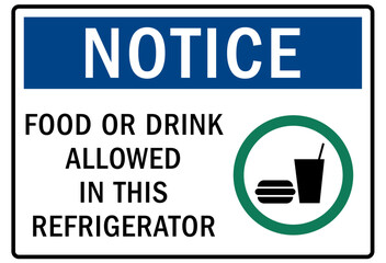 Canvas Print - No food or drink warning sign and labels food or drink allowed in this refrigerator