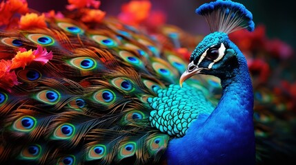 peacock with feathers