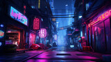 Fototapeta Londyn - Futuristic Neon Cyber Alley
