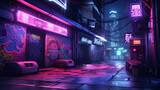 Fototapeta Londyn - Futuristic Neon Cyber Alley