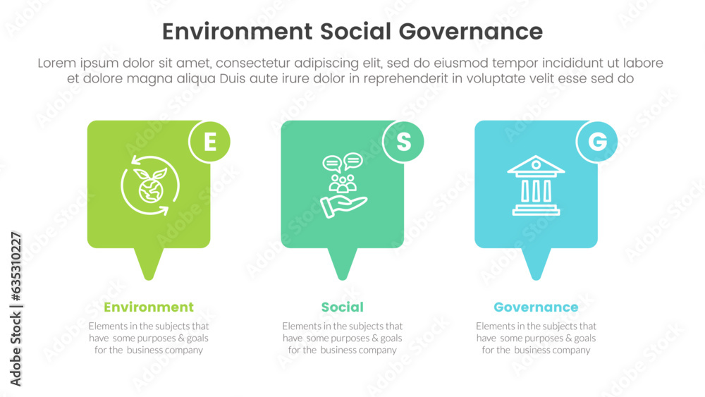 esg environmental social and governance infographic 3 point stage ...
