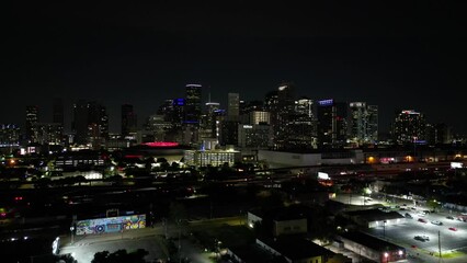 Wall Mural - Night aerial reveal Houston Texas Toyota center stadium 4k circa 2023