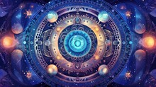 Cosmic Mandala, Digital Art Illustration, Generative AI