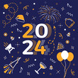 2024 new year vector design with cute cartoon pattern decoration