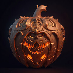 3D carved gothic Halloween pumpkin jack o lantern with evil eyes and face