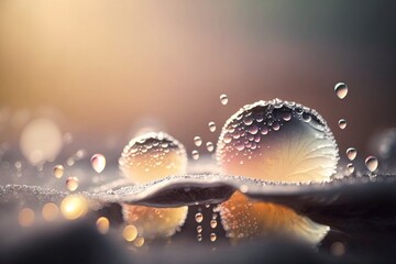 Canvas Print - Close up of water droplets on dandelion flower petals. Abstract light background.