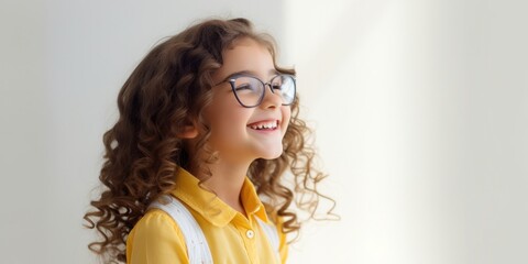 illustration of young girl in glasses is smiling, generative AI