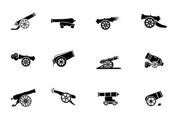 Best Hi-Quality Cannon Vector Illustration Clip Art Collection. Illustration Cannon And Cartoon, Cannon Element, Fire Cannon Art. Ship Wheel, Destruction, Fight Game, Transportation.