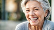 © Jenar - closeup photo portrait of a beautiful elderly senior model woman with grey hair laughing and smiling with clean teeth, generative AI
