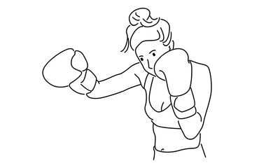 Wall Mural - line art of female boxing athlete