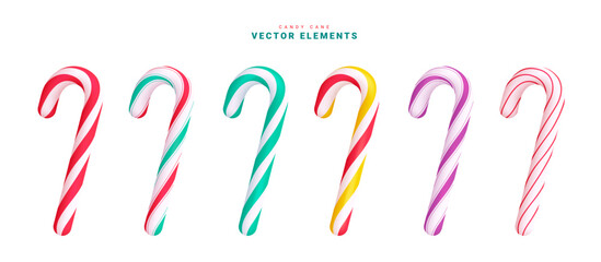 Wall Mural - candy cane christmas vector set design. christmas candy cane elements collection in colorful stripe 