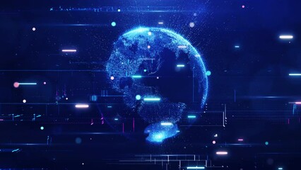 Leinwandbilder - Cyber digital technology concept abstract globe on dark blue background. The era of business communications connects to wireless internet networks around the world. Internet of Things (IoT).