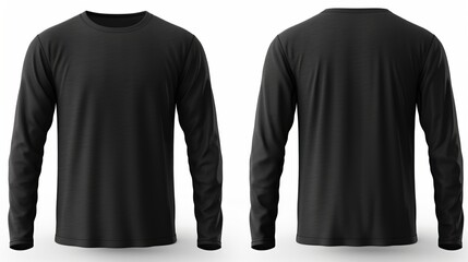 black long sleeve t-shirt front and back view isolated on white background