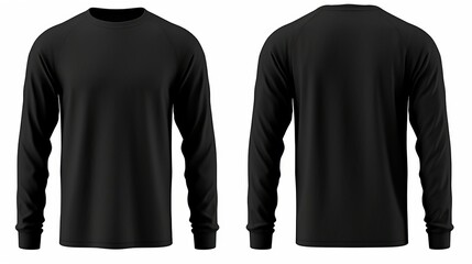 Wall Mural - Black long sleeve t-shirt front and back view isolated on white background