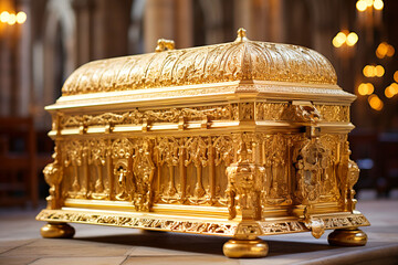 Reliquary: Ornate Display of a Golden Casket or Box