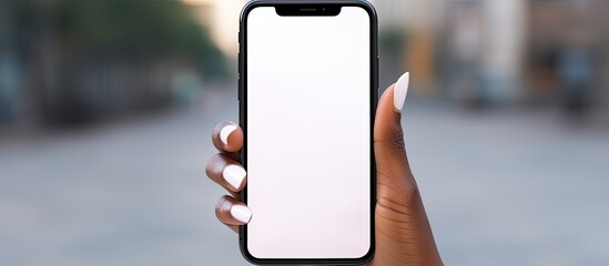 Poster - View of women s hands holding a cell phone with a blank screen