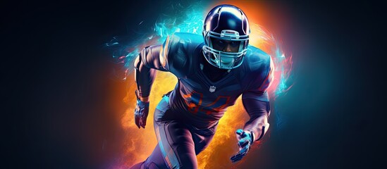 Neon colored banner featuring an active American football player Ideal for betting ads