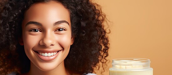 Sticker - Smiling mixed race girl applying eco friendly cream