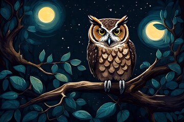 Wall Mural - owl sitting on a branch 4k Ultra Hd High Quality