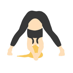 Wall Mural - Flexibility yoga poses collection. European female, lady, woman, girl. Long blonde hair. Black tracksuit. Pilates, training. Vector illustration in cartoon flat style isolated on white background.