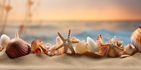 Wall Mural - Summer Serenity. Embracing the Tropical Allure of Sun Sand and Seashells