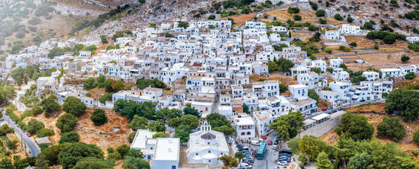 Wall Mural - Aerial closeup view of the beautiful mountain village of Apeiranthos, Naxos island, Cyclades, Greece