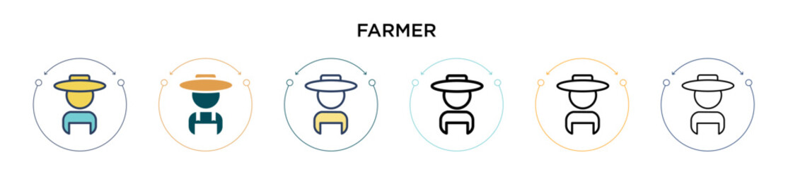 Farmer icon in filled, thin line, outline and stroke style. Vector illustration of two colored and black farmer vector icons designs can be used for mobile, ui, web