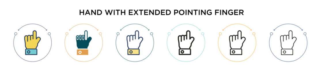 Wall Mural - hand with extended pointing finger icon in filled, thin line, outline and stroke style. vector illus