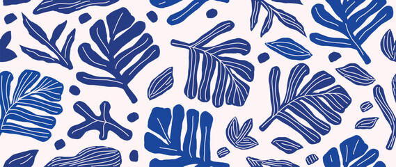 Blue leaves seamless pattern background vector. 