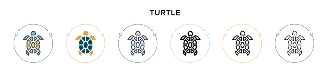 Wall Mural - Turtle icon in filled, thin line, outline and stroke style. Vector illustration of two colored and black turtle vector icons designs can be used for mobile, ui, web