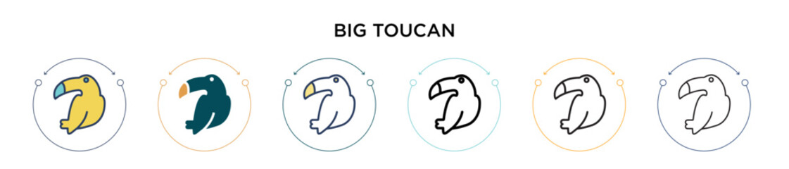 Big toucan icon in filled, thin line, outline and stroke style. Vector illustration of two colored and black big toucan vector icons designs can be used for mobile, ui, web
