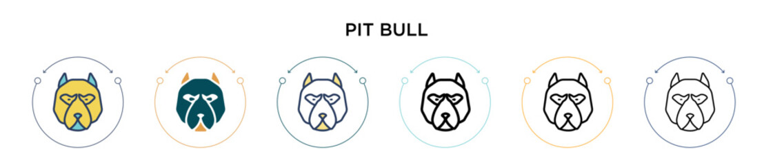 Wall Mural - Pit bull icon in filled, thin line, outline and stroke style. Vector illustration of two colored and black pit bull vector icons designs can be used for mobile, ui, web