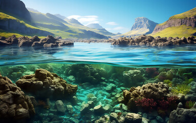 Wall Mural - Tropical paradise island with coral reefs