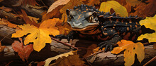 Marbled Salamander Crawling Through Leaves