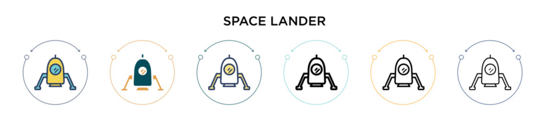 Wall Mural - Space lander icon in filled, thin line, outline and stroke style. Vector illustration of two colored and black space lander vector icons designs can be used for mobile, ui, web