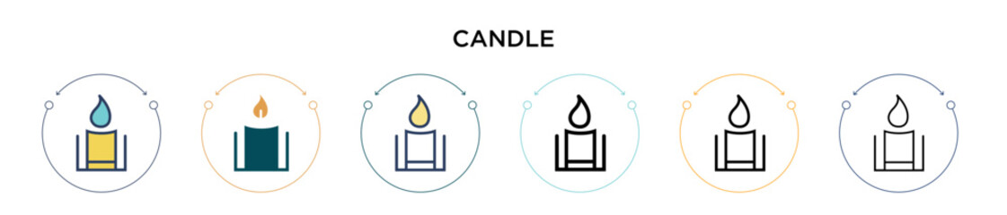 Canvas Print - Candle icon in filled, thin line, outline and stroke style. Vector illustration of two colored and black candle vector icons designs can be used for mobile, ui, web