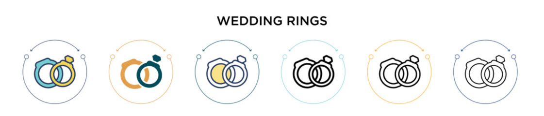 Wall Mural - Wedding rings icon in filled, thin line, outline and stroke style. Vector illustration of two colored and black wedding rings vector icons designs can be used for mobile, ui, web