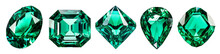Set Of Isolated Illustrations Green Emerald Gem Crystals. Created With Generative AI