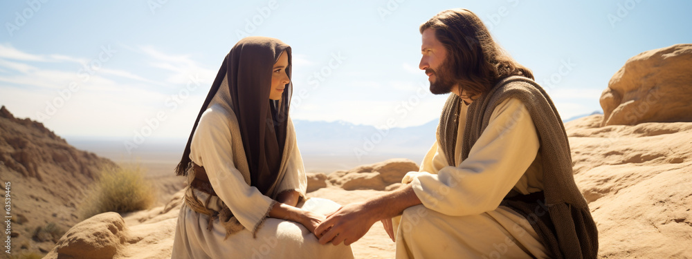 Woman Repent Jesus Christ is talking to a woman. Preaching repentance. Christian ...