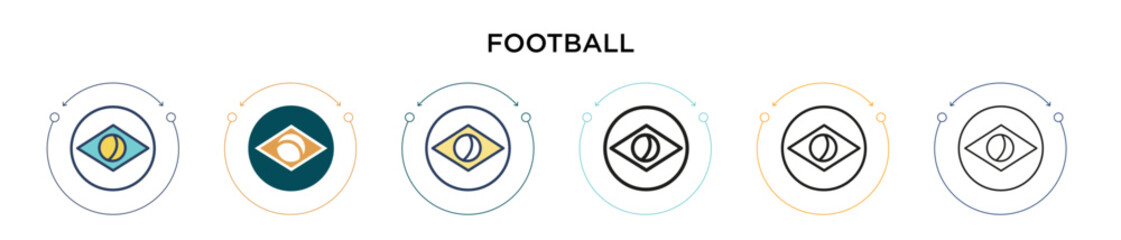 Football icon in filled, thin line, outline and stroke style. Vector illustration of two colored and black football vector icons designs can be used for mobile, ui, web