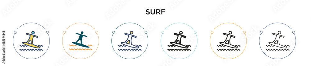 Surf icon in filled, thin line, outline and stroke style. Vector ...
