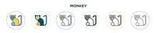 Monkey Icon In Filled, Thin Line, Outline And Stroke Style. Vector Illustration Of Two Colored And Black Monkey Vector Icons Designs Can Be Used For Mobile, Ui, Web