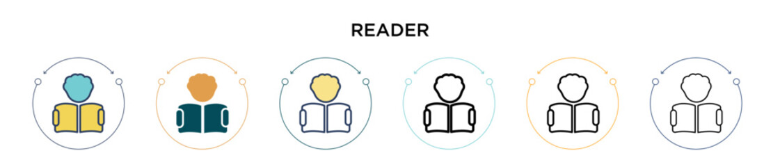 Wall Mural - reader icon in filled, thin line, outline and stroke style. vector illustration of two colored and b
