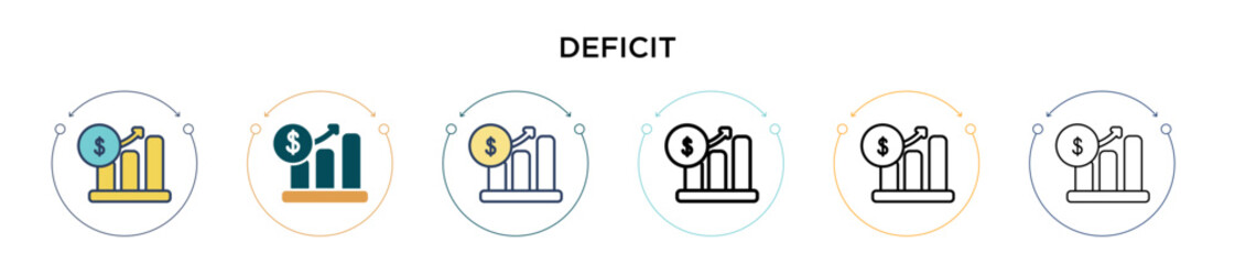 Poster - Deficit icon in filled, thin line, outline and stroke style. Vector illustration of two colored and black deficit vector icons designs can be used for mobile, ui, web