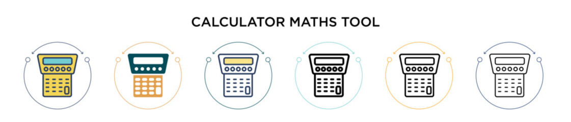 Wall Mural - Calculator maths tool icon in filled, thin line, outline and stroke style. Vector illustration of two colored and black calculator maths tool vector icons designs can be used for mobile, ui, web