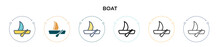Boat Icon In Filled, Thin Line, Outline And Stroke Style. Vector Illustration Of Two Colored And Black Boat Vector Icons Designs Can Be Used For Mobile, Ui, Web