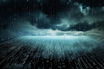 Wall Mural - binary codes descend from a cloud, aggregating to form a robust digital shield, illustrating data pr