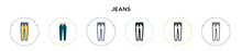 Jeans Icon In Filled, Thin Line, Outline And Stroke Style. Vector Illustration Of Two Colored And Black Jeans Vector Icons Designs Can Be Used For Mobile, Ui, Web