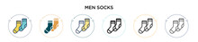 Men Socks Icon In Filled, Thin Line, Outline And Stroke Style. Vector Illustration Of Two Colored And Black Men Socks Vector Icons Designs Can Be Used For Mobile, Ui, Web